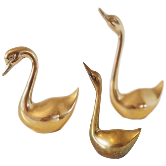 Set Van 3 Messing Zwanen Eenden Beelden Beeld Vintage 1