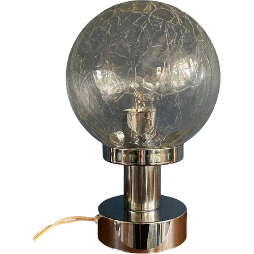 Design Chroom / Glas Lamp, Heelal, Planeetlamp. Midcentury Mushroom Tafellamp Handgeblazen Glas.