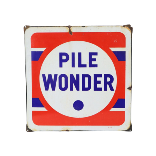 Frans Emaille Reclame Bord Pile Wonder Jaren 50 Mancave 43x43cm 1