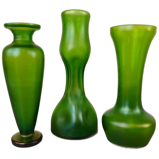 Trio Antieke Boheemse Kunstglas Vazen 1