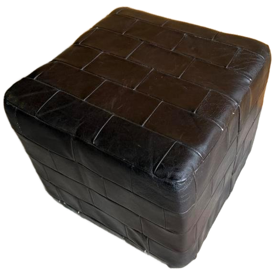 Mid-century Leather Patchwork Poef Ottoman Kubus 1