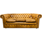 Oude Antieke / Vintage Chesterfield 3 Zits Bank Cognac Bruin thumbnail 1