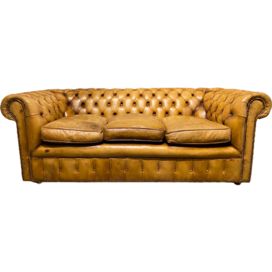 Oude Antieke / Vintage Chesterfield 3 Zits Bank Cognac Bruin 1