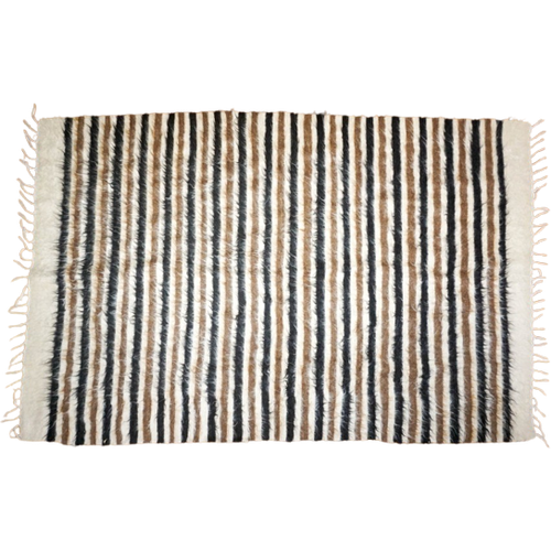 Antique Sivas Kilim Rug * Striped Black White Brown * Turkish Mohair Wool * Woven Textile * Blanket