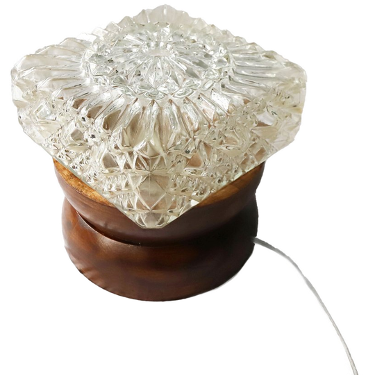 Tafellamp Met Vintage Transparante Bewerkte Vierkante Glazen Kap, Jaren '70/anno Nu. 1