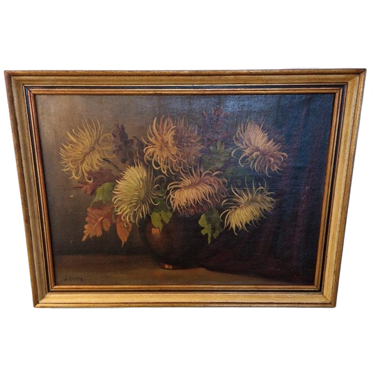 Olieverf Op Doek B Sluiter Schilderij Chrysanten Op Vaas 1