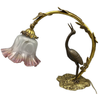 Antieke Art Nouveau Tafellamp – Kraanvogel & Bladerenboog