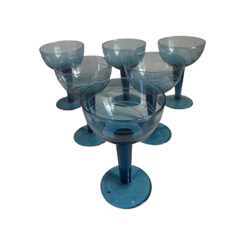 Vintage Cocktail Glazen - Blauw/Petrol Kleur - Set Van 6