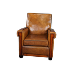 Strak Vormgegeven Schapenleren Art Deco Design Fauteuil thumbnail 1