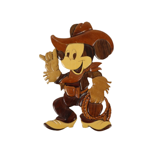 Vintage Houten Mickey Mouse Cowboy Muurdecoratie Walt Disney