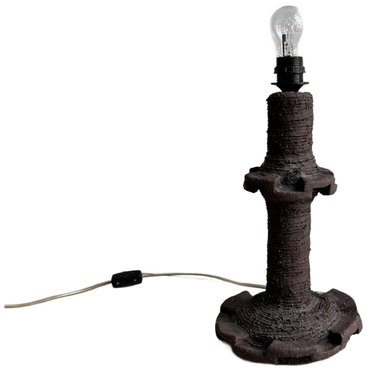 Grote Vintage Bruin Keramiek Brutalist Tafellamp Voet 1