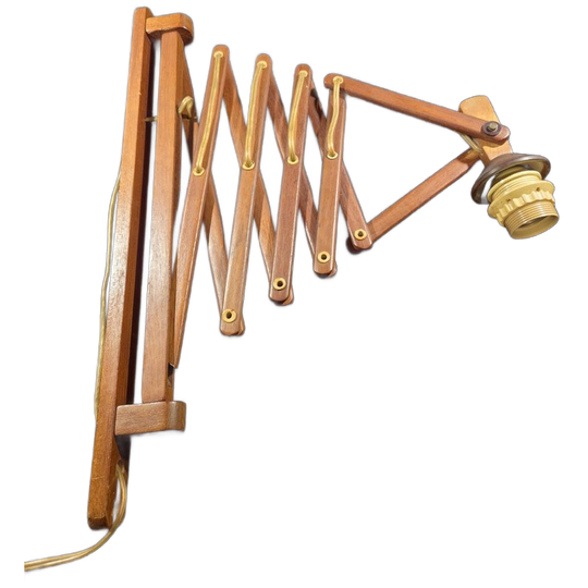 Vintage - Schaarlamp - Harmonicalamp - Scandinavisch - Teakhout - Jaren '50-'60. 1