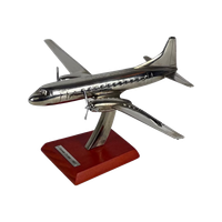 Scale Model Of An Airplane (Silver Plated) - Mounted On Wooden Base - Convair Cv-340 (1951)