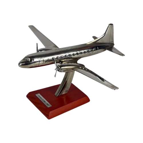 Scale Model Of An Airplane (Silver Plated) - Mounted On Wooden Base - Convair Cv-340 (1951)