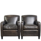 Stijlvolle, Tijdloze En Zeer Comfortabele Set Van 2 Zwart/ Grijze Schapenleren Design Fauteuils thumbnail 1