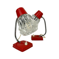 Charmante, Vintage Lampjes (2) Rood Metaal Met Glazen Kapjes