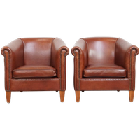 Set Van 2 Elegante En Stijlvolle Engelse Stijl Clubfauteuils Gemaakt Van Rundleer
