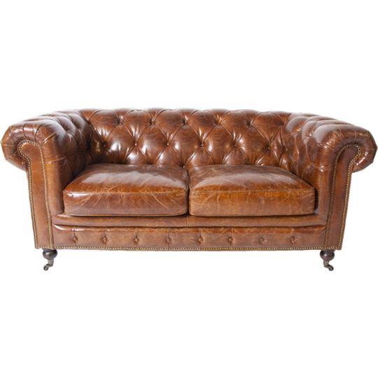 Vintage Chesterfield 2 Zits Bank Antiek Vintage Look Cognac 1