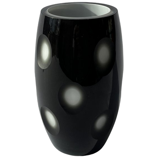 Scandinavian Design - Black Glass Vase With Cut Polka Dot Design 1