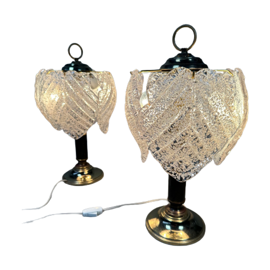 2x Vintage Tafellampen Mazzega ‘frozen Leaves’ 1
