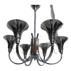 Grote Art Deco Hanglamp Met 6 Verchroomde Kelken thumbnail 1