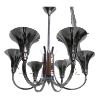 Grote Art Deco Hanglamp Met 6 Verchroomde Kelken