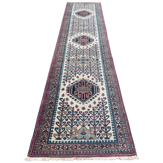 Handgeknoopte Kazak Loper Wit 73x315cm 1