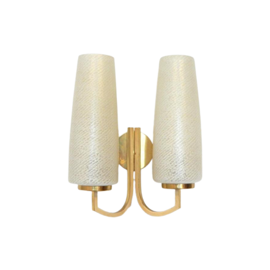 Retro Vintage Wandlamp Lamp Messing Jaren 60 Glas Goud 1