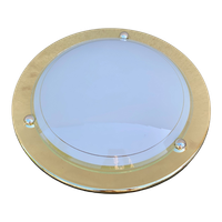 Jaren '80 Vintage Ronde Plafonniere / Plafondlamp, Messing, Glass