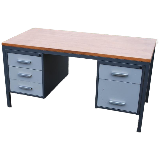 Metalen Bureau Met Teak Blad 1