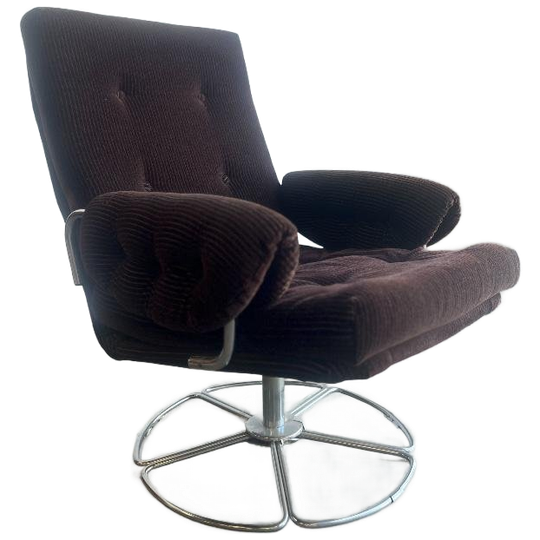 Vintage Bruingeribte Fauteuil / Eenzit / Lounge Stoel 1
