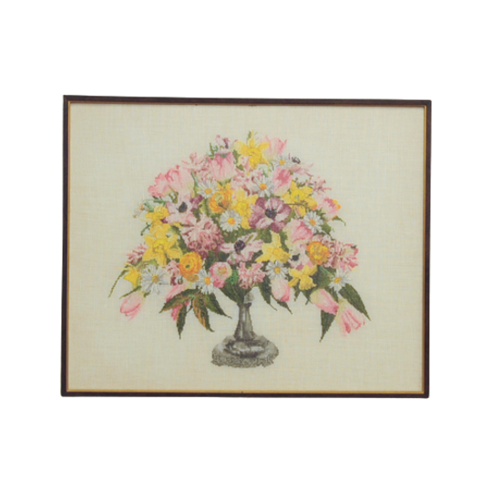 Horizontale Lijst Geborduurde Vaas Bloemen 1