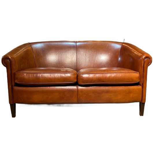 Prachtige Schapenleren 2,5 Zits Bank Schaapsleder Cognac Bruin 1