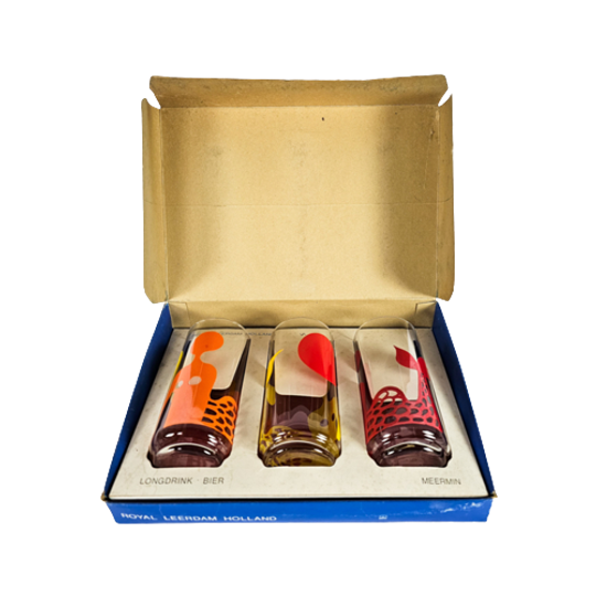 Royal Leerdam - Set (3) Longdrinkglazen - Model Meermin - 70's 1