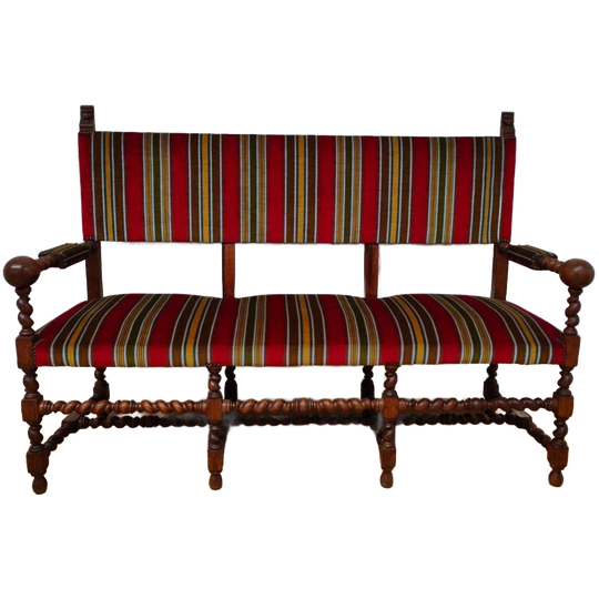 Antieke Vintage Franse Houten Bank, Halbank Eetkamerbank 1