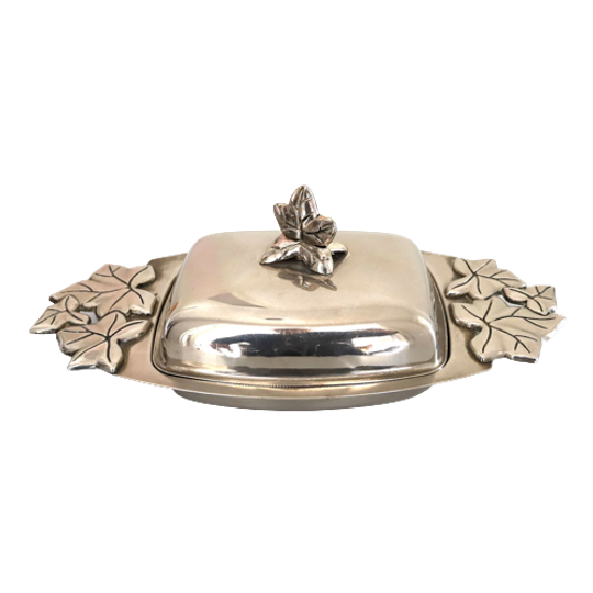 Prachtige Vintage Botervloot Metaal Met Persglas Inzet, Jaren '60/'70 | Kerst 1
