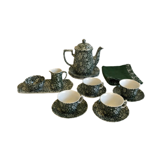 Prachtig Groen Calico Burleigh Staffordshire England Thee Set! 1
