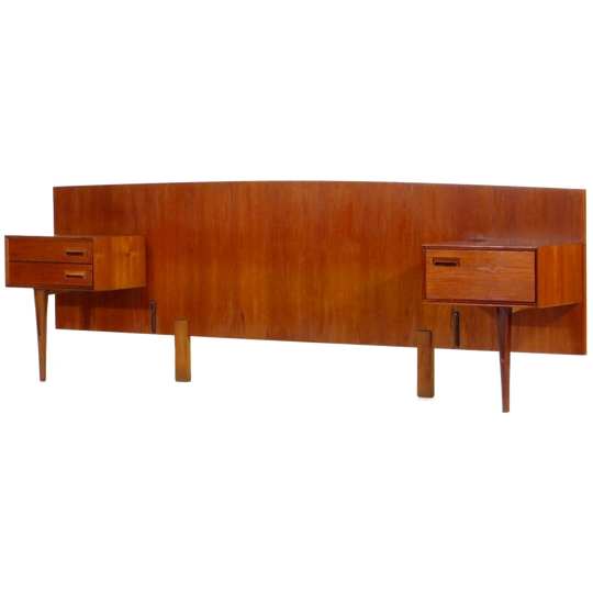 Vintage Mid Century Double Bed Headboard With Nightstands In Teak, 1960s 1