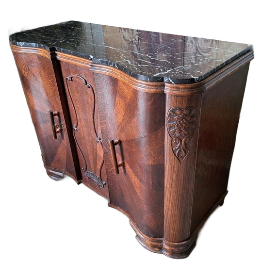Antiek Dressoir, Wandconsole, Commode Met Marmeren Blad 1