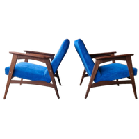 Set Vintage Deense Fauteuils Jaren 60 Ribstof Blauwe Stoelen