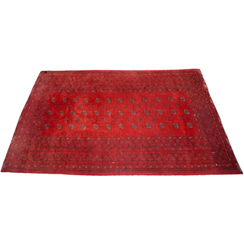 Vintage Red Afghan Art Deco Wool Rug