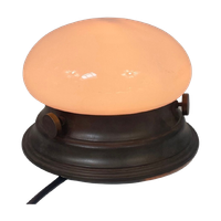 Art Deco - Ceiling Mounted Lamp With Opaline Glas And Brass (Patinated) Base
