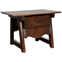Antique Wooden Side Table With Drawer, 18th Century