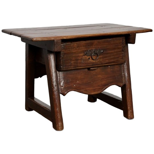 Antique Wooden Side Table With Drawer, 18th Century 1
