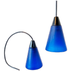 2 Glazen Hanglampen Kelkjes Blauwe Glazen Lamp thumbnail 1