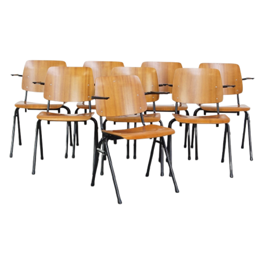 Set Van 8 Leuke Vintage Jaren ’60 Dutch Design Marko School/Kantine/Eetkamerstoelen Met Armleunin 1