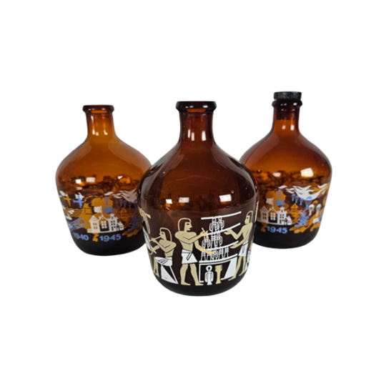 Glasfabriek Leerdam - Bevrijdingsflesjes (3) - Woldring En Idema Wijnflesjes - Glas - 1955 1