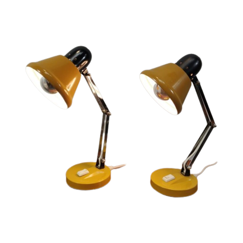 Mid Century Yellow Desk/Wall/Bedstand Lamp, Set Of 2