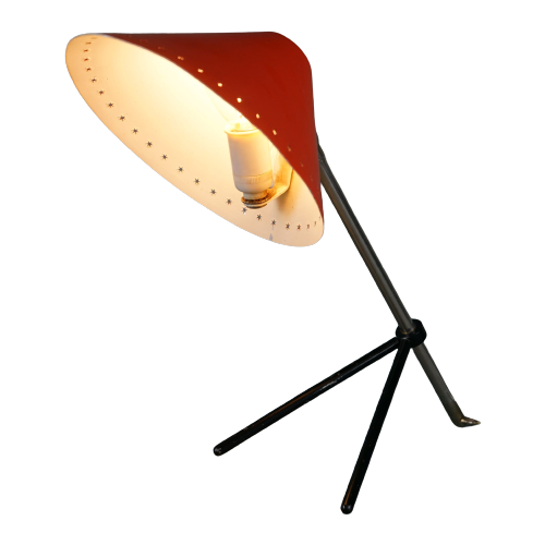 Opvallende Vintage Hala Zeist Design Tafellamp Met Rode Kap