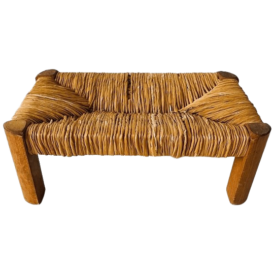 Vintage Mid-century Rieten Voetenbankje Teak Rotan 1960’s 1